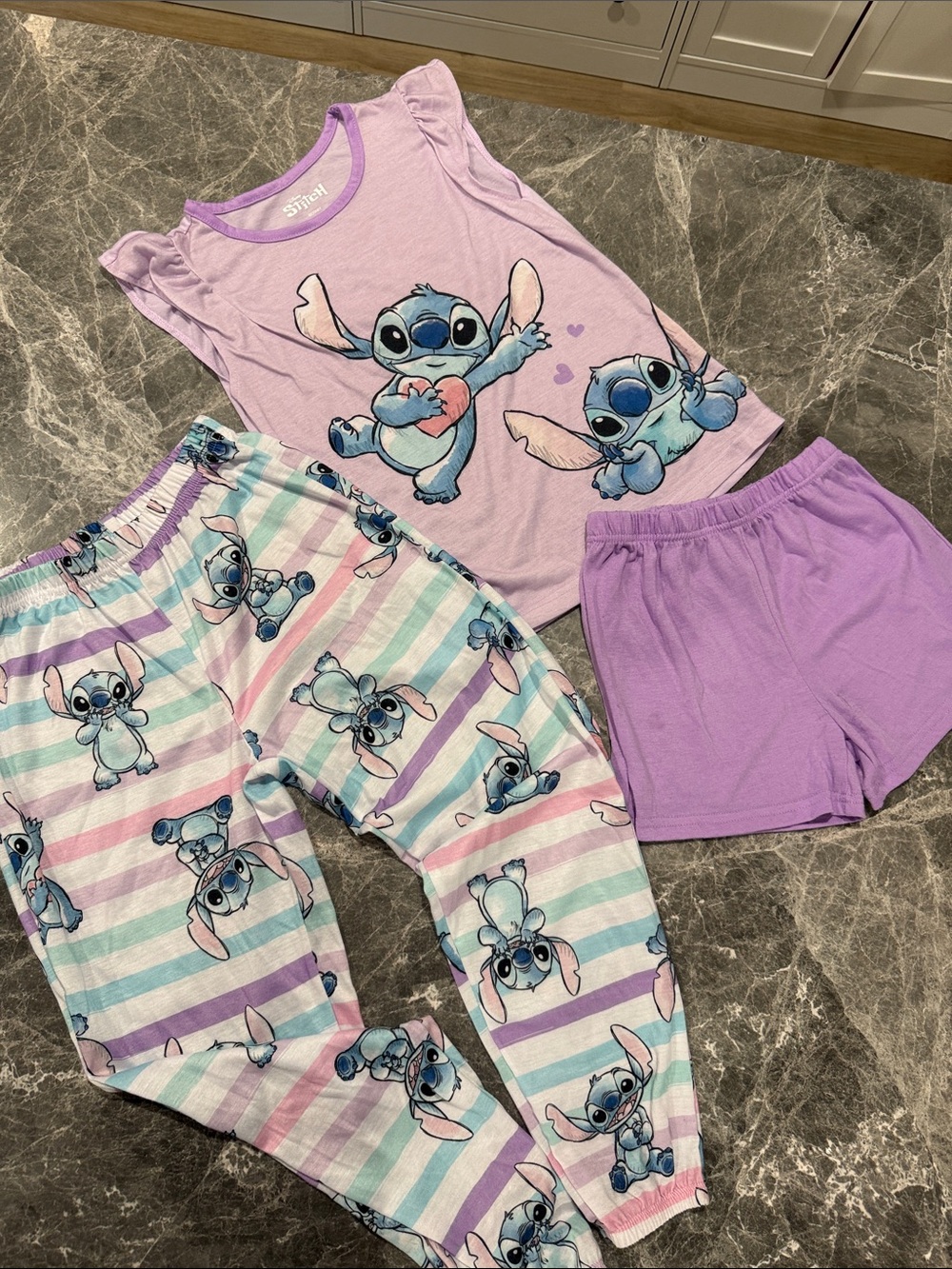 Disney Girls Purple Stitch 3-Piece Pajama Set